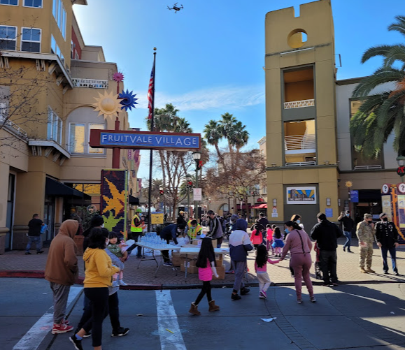 Families and community members spend time in Fruitvale Transit Village
